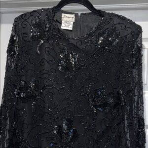 Vintage Stenay Silk Black Beaded and Sequin Blouse size S